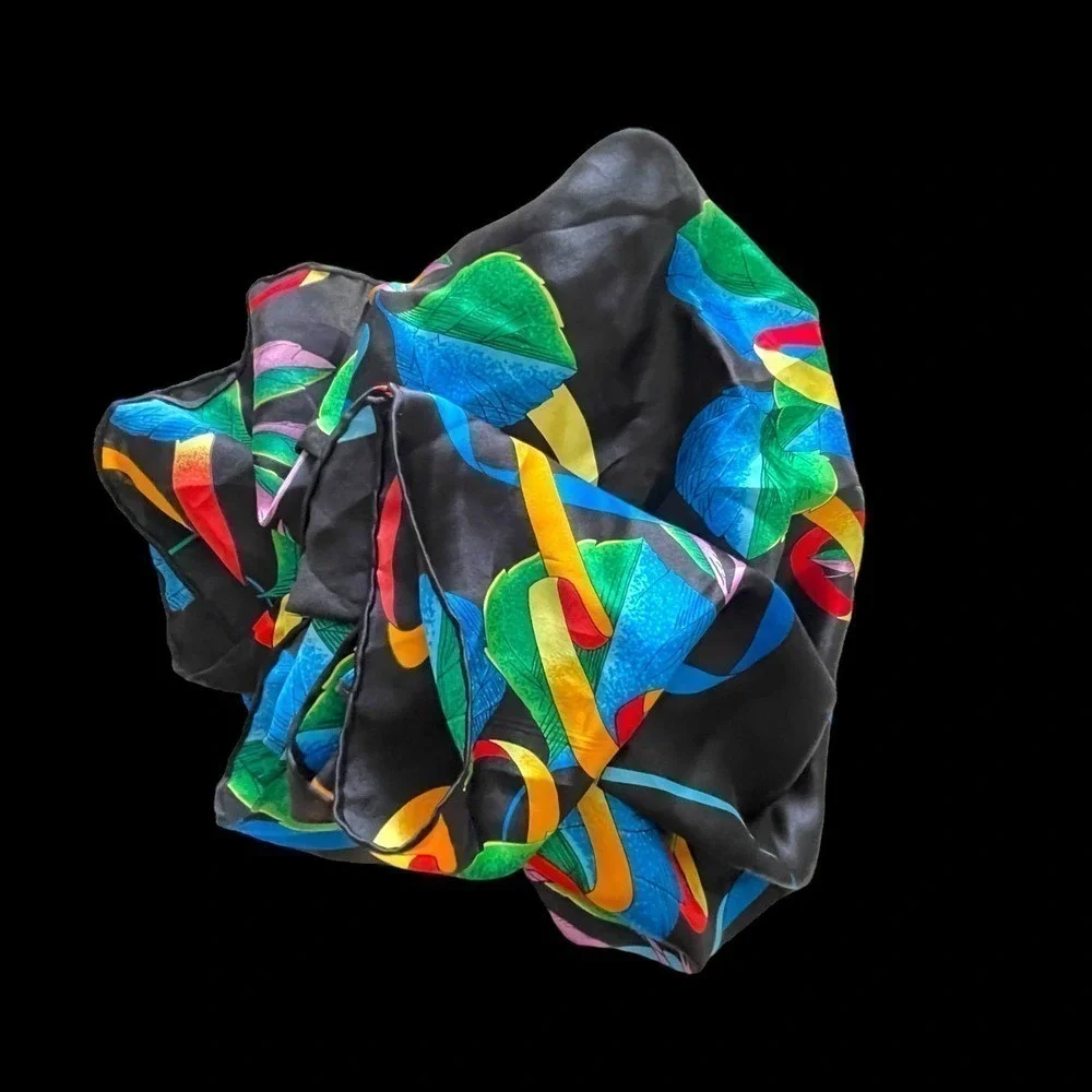 1990s 100% Silk Scarf No Boundaries Collection 34” Square Tropical Vintage
